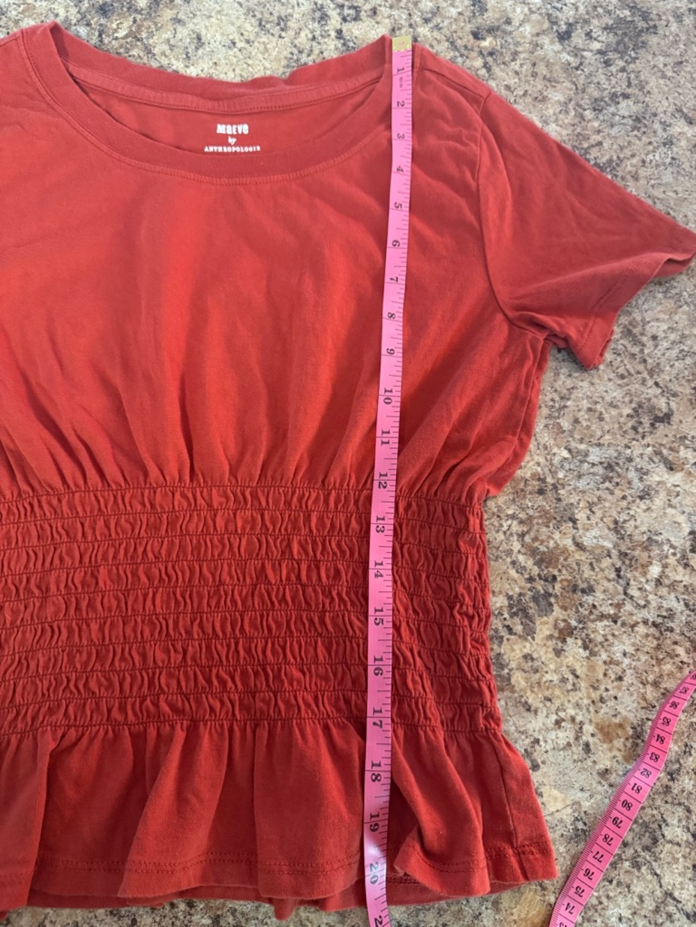 Anthropologie Maeve Red Smocked Peplum Tee Blouse Size Small Boho Festival - Picture 6 of 6